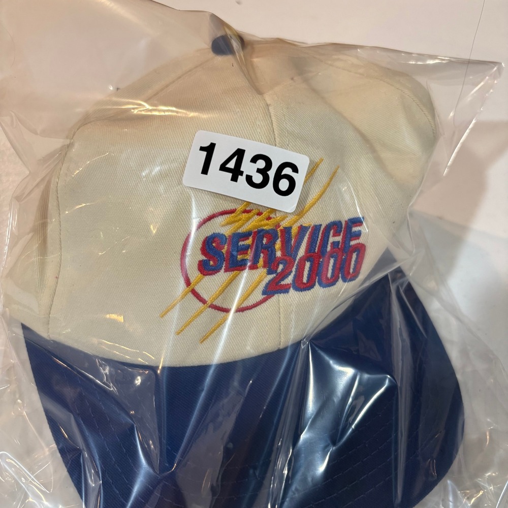 Vintage Service 2000 Watkins Snapback Hat Cream Blue Two Tone Trucker Cap 90s - Picture 5 of 5